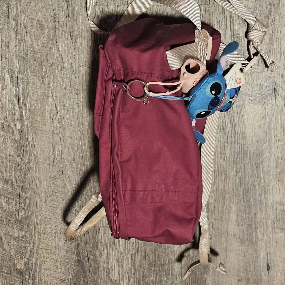 Maroon Mini Backpack Kids Compartments Handles Lilo & Stitch Key Chain